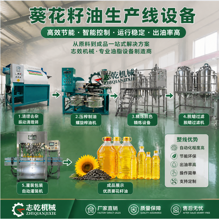 志乾生产加工葵花籽油设备 油葵榨油生产线 预处理压榨精炼设备